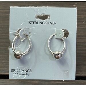Brilliance Fine Jewelry Sterling Silver Double Hoop Bead Earrings Latch Back